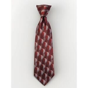 Puritan Men's 100% Silk Necktie - Red & Silver Abstract Geometric Wave Pattern